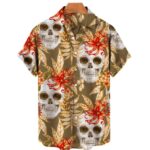 Tropical Red Floral Skull Horror Men’s Hawaiian Shirt