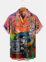 Tropical Skeleton Hot Rod Sunset Men’s Hawaiian Shirt