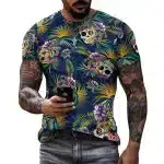 Tropical Skull Paradise Leaves Pattern Men’s T-Shirt