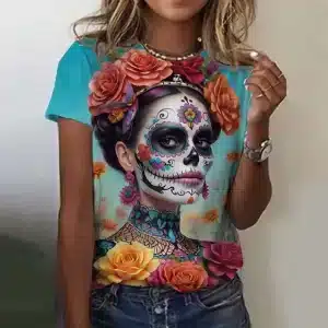 Turquoise Floral Sugar Skull Catarina Women's T-Shirt