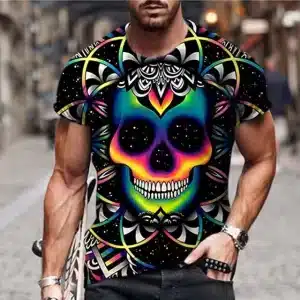 Vibrant Cosmic Galaxy Sugar Skull Men’s T-Shirt