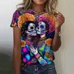 Vibrant Fiesta Sugar Skull Couple Women's T-Shirt