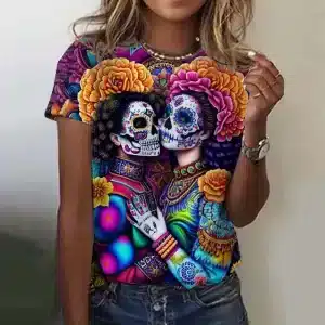 Vibrant Fiesta Sugar Skull Couple Women's T-Shirt