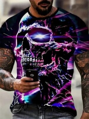 Vibrant Lightning EDM Purple Skull Cool Men’s T-Shirt