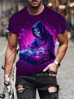 Vibrant Purple Neon DJ Reaper Skeleton Men's T-Shirt