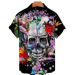 Vibrant Skull Floral Explosion Men’s Hawaiian Shirt