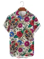 Vibrant Sugar Skull Floral Pattern Men’s Hawaiian Shirt