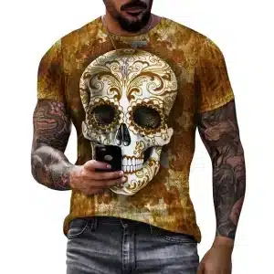 Vintage Golden Palette Ornate Sugar Skull Men’s T-Shirt