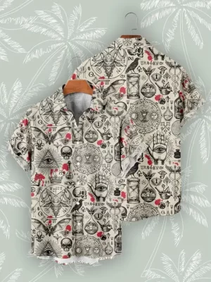 Vintage Occult Symbols Skull Art Men’s Hawaiian Shirt