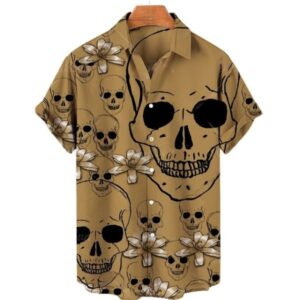 Vintage Skull Flower Button Up Men’s Hawaiian Shirt