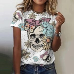 Whimsical Butterfly Skull Gothic Sketch Women's T-Shirt