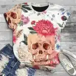 White Floral Crown Skull Gothic Women's T-Shirt