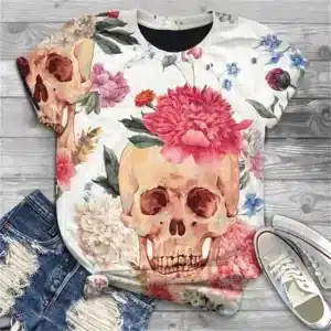 White Floral Crown Skull Gothic Women's T-Shirt