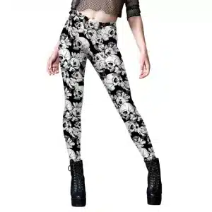 White Floral Skull Pattern Fitness Women's Leggings