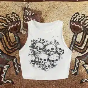 White Gothic Skull Grunge Cluster Women’s Crop Top