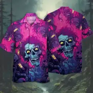 Zombie Skull Horror Button Up Men’s Hawaiian Shirt