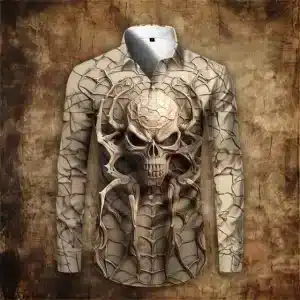 3D Gothic Skull Bone Structure Men's Long Sleeve Dress Shirt