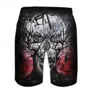 Abstract Spooky Forest Skull Moon Horror Men’s Shorts