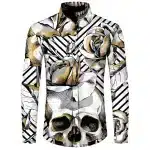 Abstract Striped Skull Rose Art Men's Long Sleeve Dress Shirt