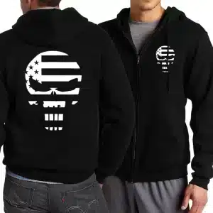 American USA Flag Skull Black Men’s Zip-Up Hoodie