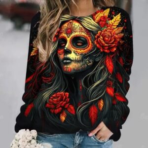 Autumn Gothic Floral Sugar Skull Women's Sweatshirt