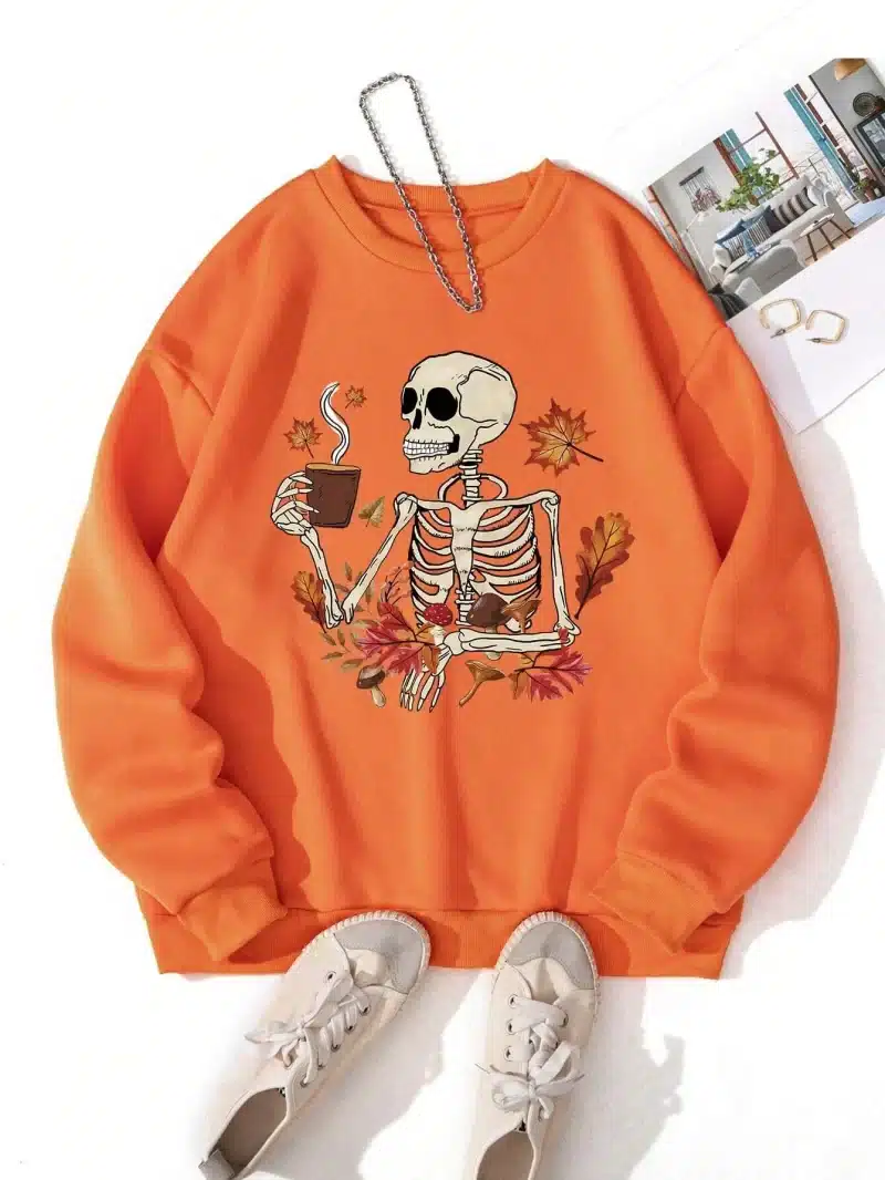 Autumn Leaves Skeleton Coffee Lover Women's Sweatshirt