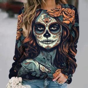 Autumn Rose Sugar Skull Floral Sketch Women's Sweatshirt