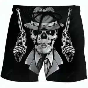 Badass Gangster Skull Wild West Revolver Swim Trunks