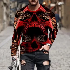 Baroque Gold Wings Red Skull Men’s Long Sleeve T-Shirt