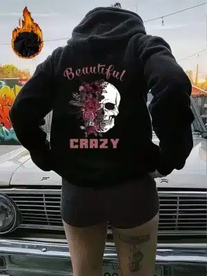 Beautiful Crazy Gothic Skull Rose Black Women's Hoodie