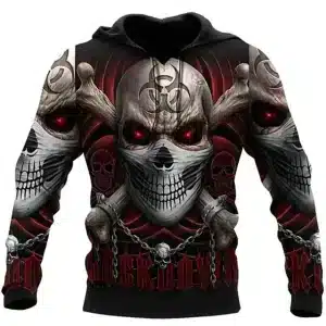 Biohazard Masked Skull Chains Black Graphic Men’s Hoodie