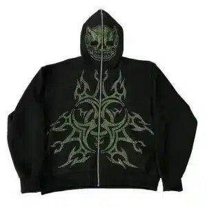 Biohazard Skull Flame Black Men’s Full Zip-Up Hoodie