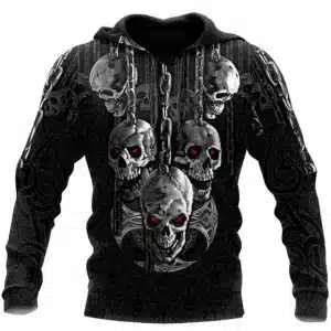 Black Chained Skulls Gothic Red-Eyed Graphic Men’s Hoodie