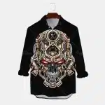 Black Cybernetic Skull Tech Art Men’s Long Sleeve Dress Shirt