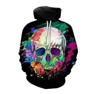 Black Neon Splatter Skull Art Graphic Men's Hoodie