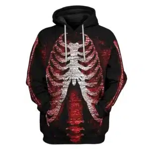 Black Red Skeleton Ribcage Grunge Graphic Men’s Hoodie