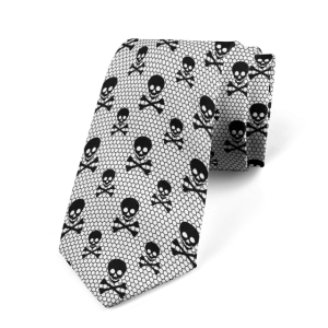 Black Skull Crossbones Mesh Pattern Gothic Formal Tie