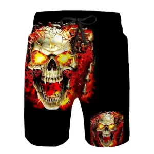 Blazing Fury Exploding Skull Horror Graphic Swim Trunks