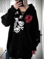 Blood Splash Skull Print Streetwear Women's Zip-Up Hoodie