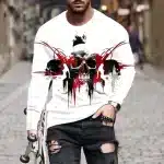 Blood Streak Skull Cross Graphic Men’s Long Sleeve T-Shirt