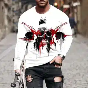 Blood Streak Skull Cross Graphic Men’s Long Sleeve T-Shirt