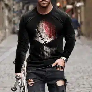 Bloodstained Stitched Skull Black Men’s Long Sleeve T-Shirt