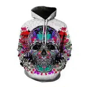 Bloody Floral Paint Skull Art Gothic White Men's Hoodie