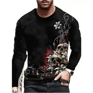 Bloody Floral Skull Garden Art Men’s Long Sleeve T-Shirt