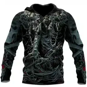 Bloody Reaper Skull Cross Grave Gothic Men’s Hoodie