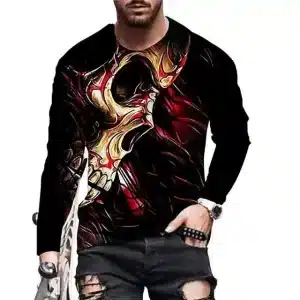 Bloody Tribal Warrior Skull Badass Men’s Long Sleeve T-Shirt