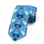 Blue Floral Garden Skull Pattern Gothic Necktie