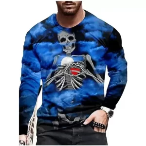 Blue Mist Skeleton Heart Hands Men's Long Sleeve T-Shirt