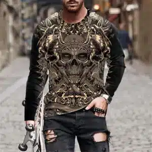 Bronze Warrior Skull Crown Graphic Men’s Long Sleeve T-Shirt