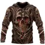 Brown Fiery Demonic Skull Serpent Graphic Men's Hoodie